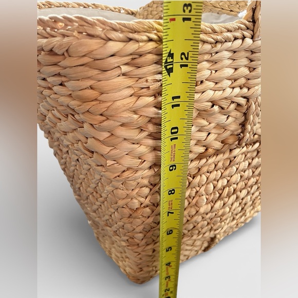 VTG Handmade Boho Woven Straw Basket Market Tote Bag w/ Lining Natural - Picture 6 of 6